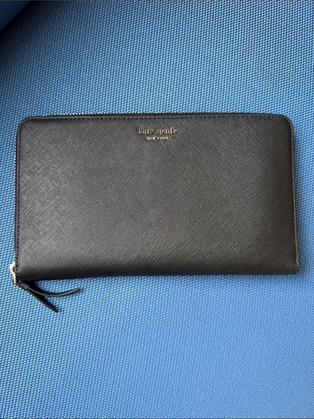 kate spade black saffiano zip-around wallet Large